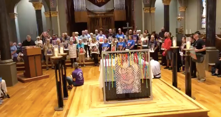 Catholics gather at St. Mary’s Church in Newark, New Jersey, for a meeting before marching to the city's Federal B