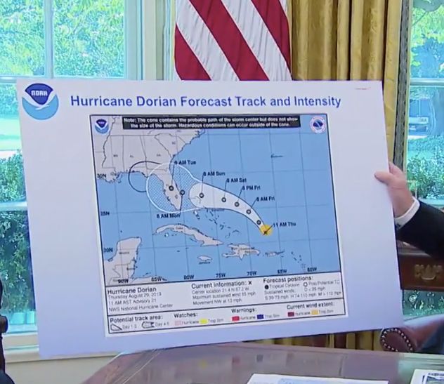 President Donald Trump discusses the path of Hurricane Dorian on Wednesday.