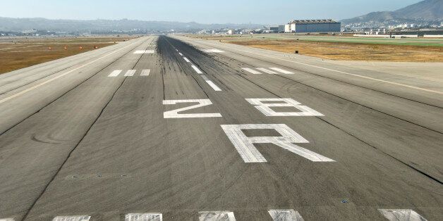 Landing runway at an airport, seen from the