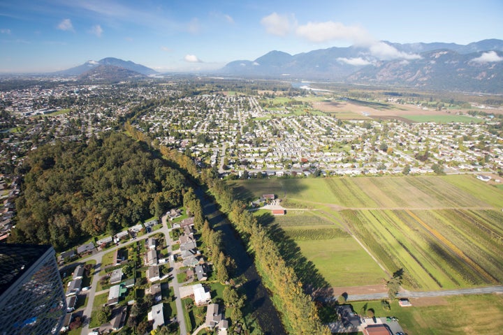 An aerial view of Chilliwack, B.C., about 100 kilometres from Vancouver.