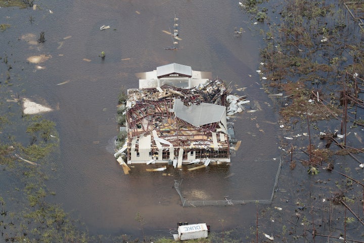 An aerial view of damage caused by Hurricane Dorian is seen on Great Abaco Island on September 4, 2019 in Great Abaco, Bahamas. (Photo by Scott Olson/Getty Images)