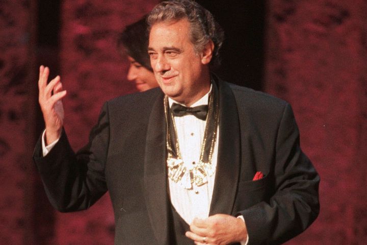 Placido Domingo acknowledges the audience after receiving the 1999 Hispanic Heritage Award at the John F. Kennedy Center for the Performing Arts in Washington, on Sept. 14, 1999.