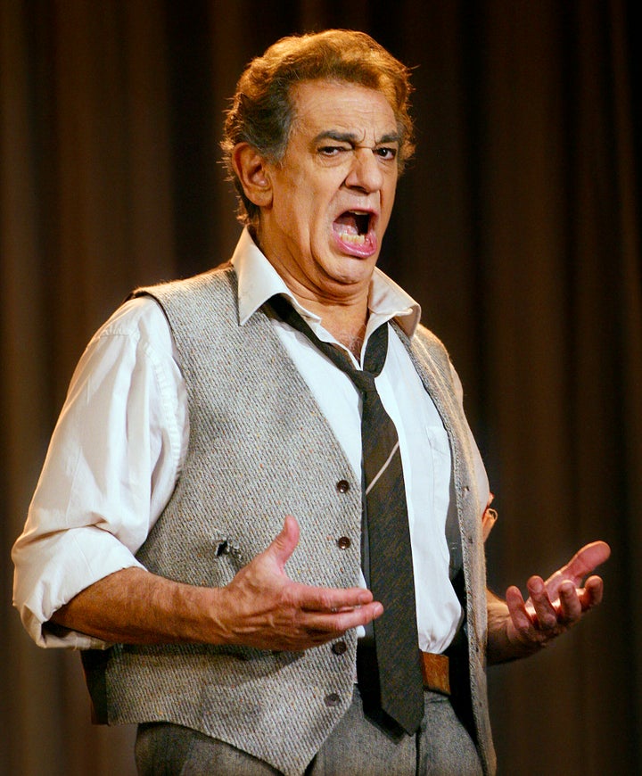 Spanish tenor Placido Domingo sings during a rehearsal in Copenhagen, Denmark Tuesday April 4, 2006. 