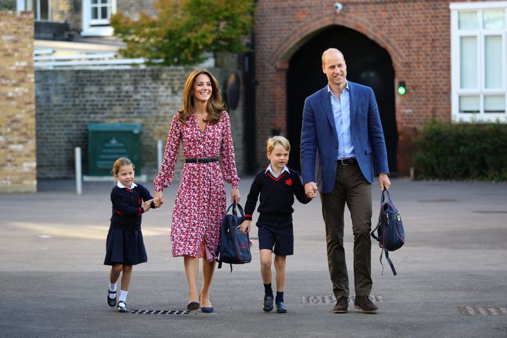 Princess Charlotte arrives for her first day of school at Thomas's Battersea in London, accompanied by her brother Prince George and her parents the Duke and Duchess of Cambridge.