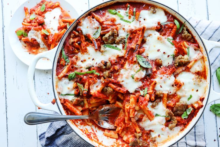 This No-Boil Baked Ziti is a perfect baked pasta that doesn't require you to boil the noodles beforehand.