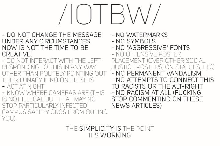 These instructions for how to conduct the "It's Okay To Be White" campaign were distributed across a number of right-wing, wh