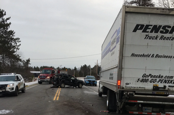 Ellen Kennedy’s Jeep, center, and Romero’s truck, right, in the aftermath of the crash that killed Gabrielle Kennedy. (Courtesy of York County Sheriff’s Office)