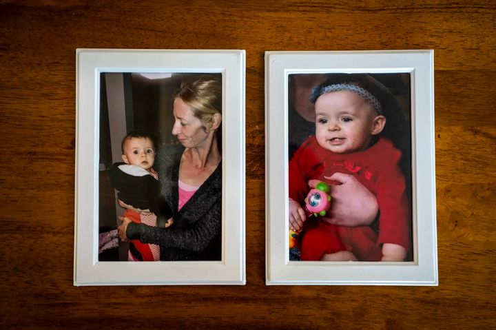 Pictures of Ellen Kennedy with her daughter. At right, Gabrielle Kennedy is 9 months old. (Sarah Rice, special to ProPublica)