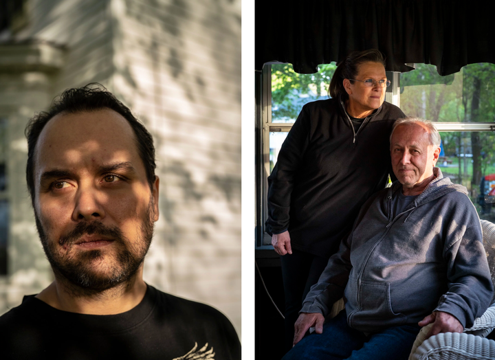 Chad Kennedy and his parents, Judy and Brian, at their home in North Berwick. (Sarah Rice, special to ProPublica)