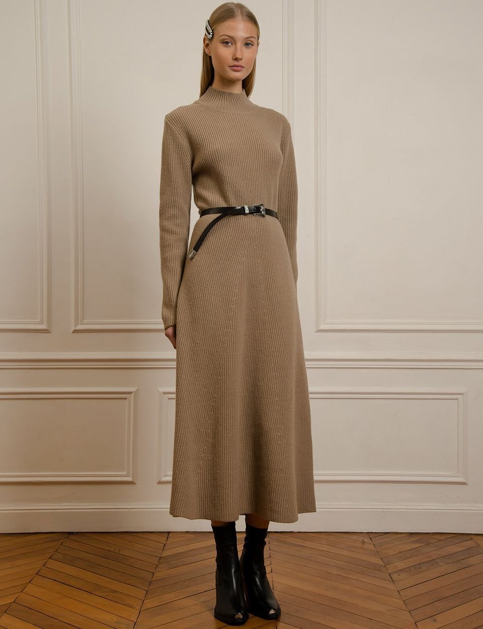 Brown Wool Long Knit Dress