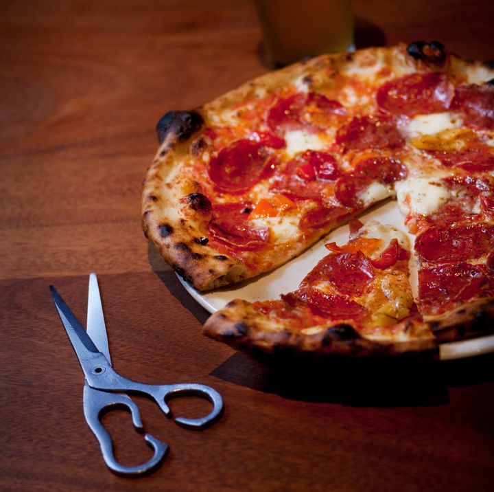 Scissors used to cut the salumi pizza at Nostrana in Portland, Oregon.