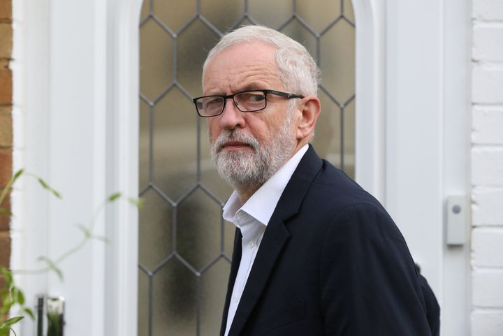 Labour leader Jeremy Corbyn leaves his house in Finsbury Park in North London.