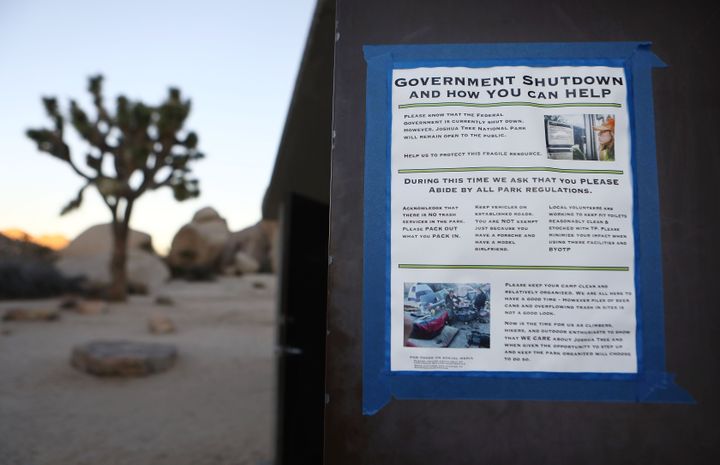 A sign at Joshua Tree National Park on Jan. 4, 2019, in Joshua Tree National Park, California during the government shutdown.
