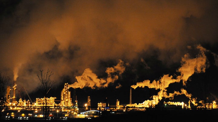 A nighttime view of the Syncrude oil sands extraction facility near Fort McMurray, Alta., Oct. 22, 2009.