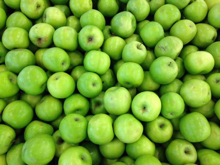 Full Frame Shot Of Granny Smith Apples For Sale At Market