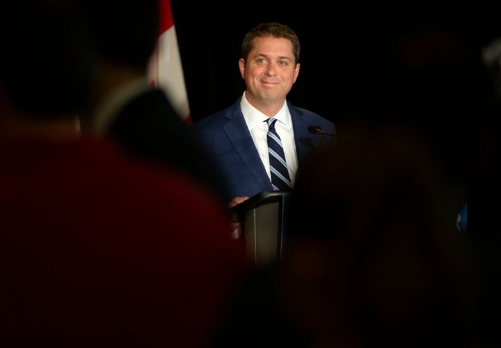 Federal Conservative Leader Andrew Scheer addresses journalists during a news conference in Toronto on Aug. 29, 2019.