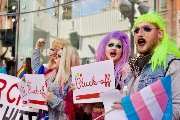 Members of the LGBTQ community came out to protest a new Chick-Fil-A location in Toronto Sept. 6, 2019.