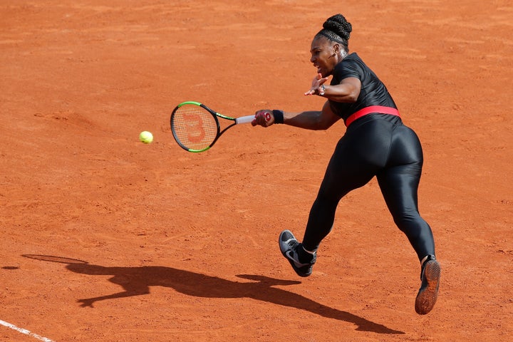 Serena Williams of the U.S. returns a shot against Krystyna Pliskova of the Czech Republic during their first round match of the 2018 French Open.