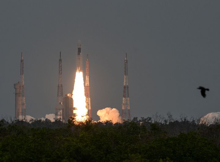 ISRO's Chandrayaan-2 launches at the Satish Dhawan Space Centre in Sriharikota.