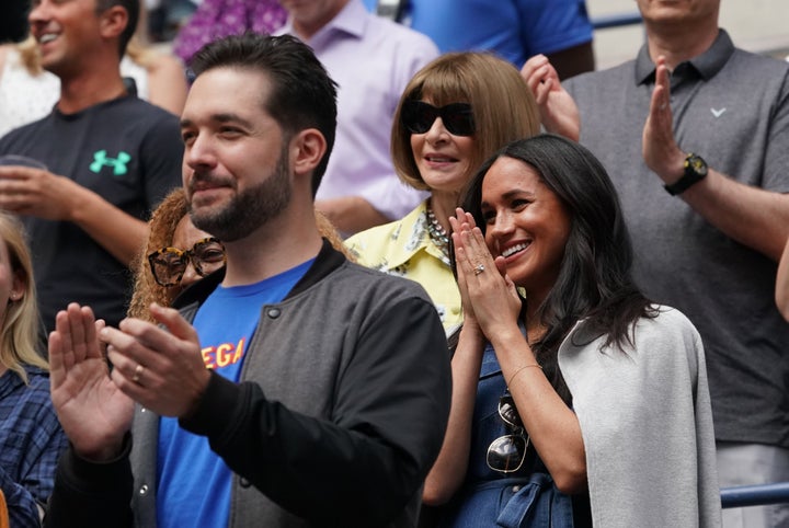 Meghan Markle, Duchess of Sussex cheers for Serena Williams along with William's husband Alexis Ohanian and Vogue Editor-in-Chief Anna Wintour at the 2019 US in New York on Sept. 7, 2019. 