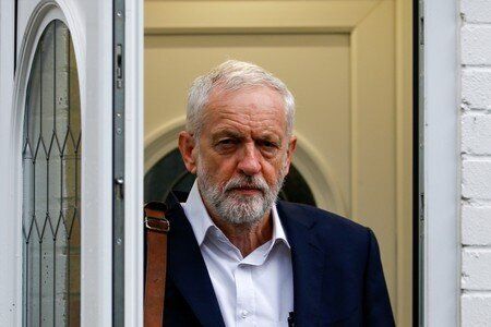 Britain's opposition Labour Party leader Jeremy Corbyn leaves his home in London