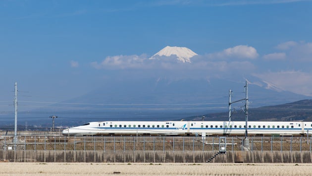 View of Mt Fuji and Tokaido Shinkansen, Shizuoka, Japan