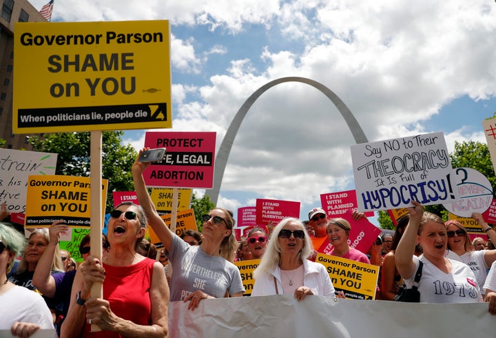 Abortion-rights supporters take part in a protest on May 30, 2019, in St. Louis, Missouri. 