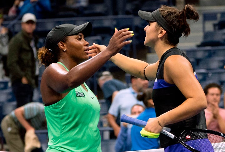Andreescu with American player Taylor Townsend on Sept. 2.