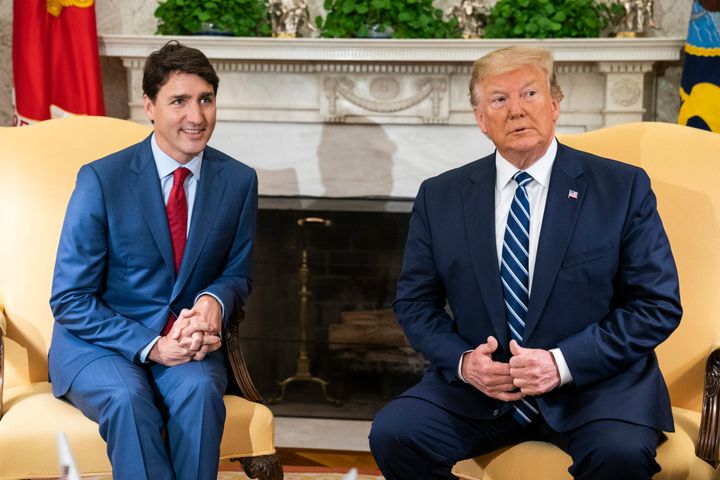 Prime Minister Justin Trudeau and U.S. President Donald Trump sit down for a chat in the Oval Office of the White House in Washington, D.C., on June 20, 2019.