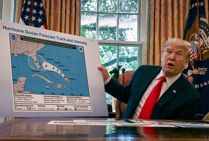 President Donald Trump during an Oval Office briefing on the status of Hurricane Dorian, in Washington, D.C.