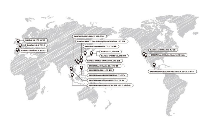 バンダイは、15の国・地域に拠点を展開。さらに2018年10月には、北米地域においてハイターゲット層向けの戦略強化を目的に子会社を設立。2019年3月には、中国の乳幼児向け玩具市場への参入を発表した。