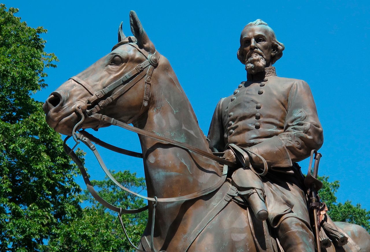 This statue of Confederate Gen. Nathan Bedford Forrest was removed from a park in Memphis after activists, including Tami Sawyer, launched the #TakeEmDown901 campaign. 