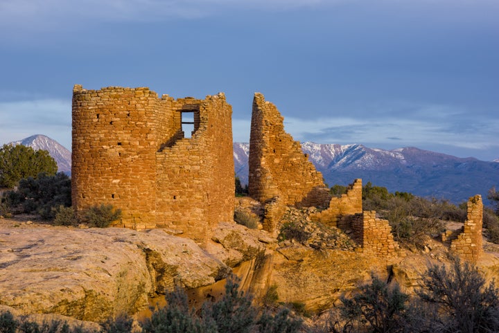 Ruins at Hovenweep National Monument are seen at sunset in this undated Getty file photo.