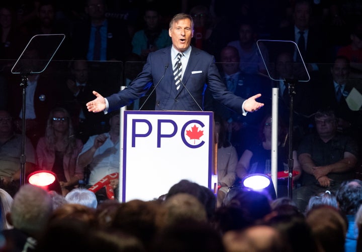 Maxime Bernier, leader of the People's Party of Canada, speaks in Sainte-Marie Que on Aug. 25, 2019. 