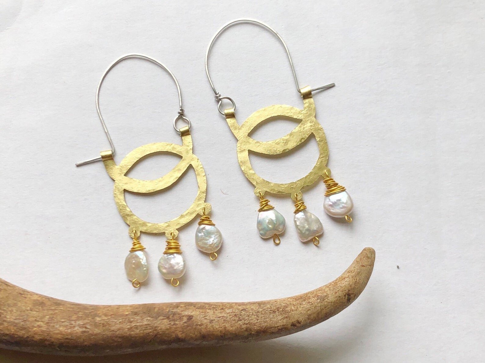 Fresh Water Pearl Hoop Earrings  Gold Pearls  Ladies  HM GB