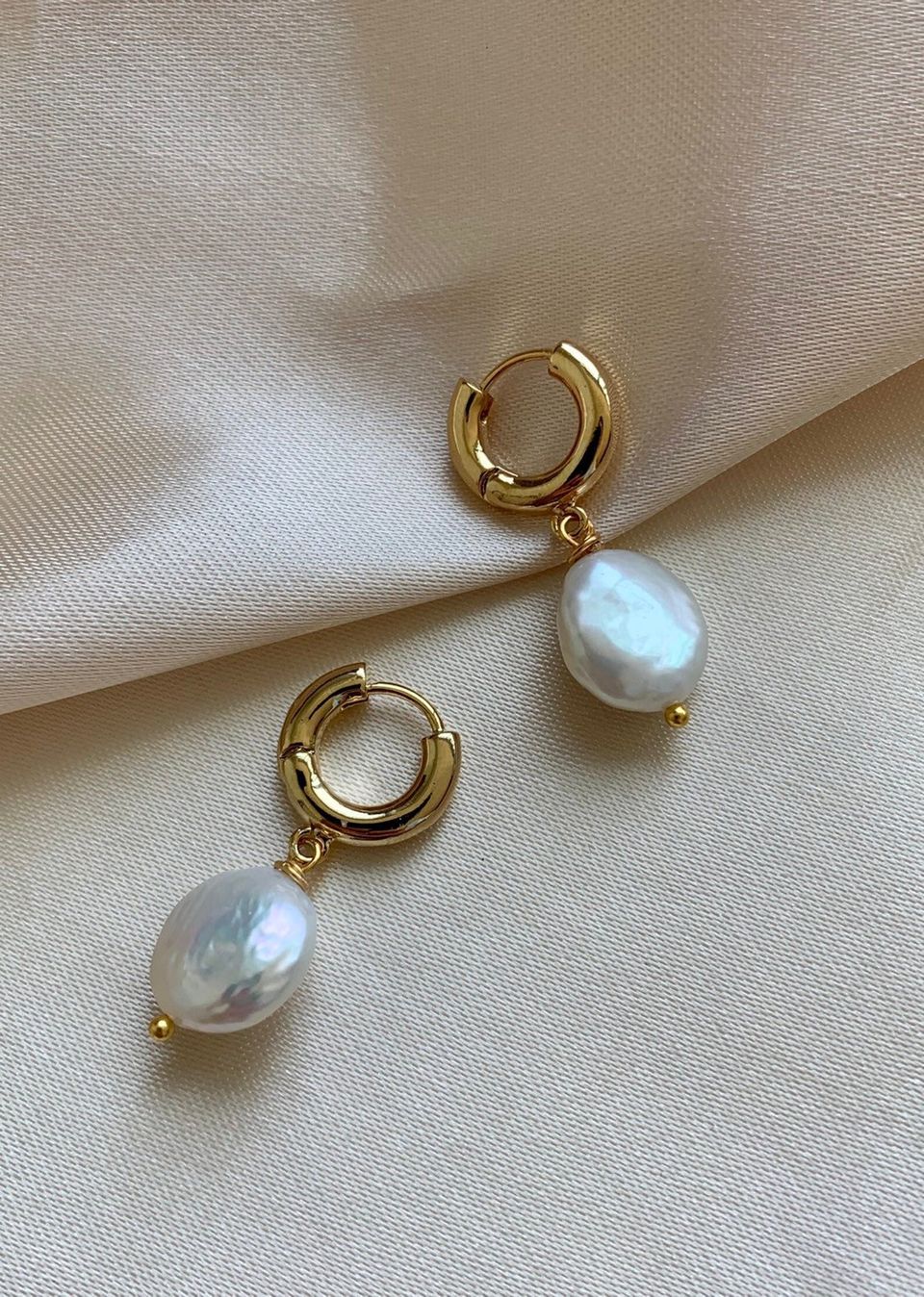 Small Pearl Gold Hoops