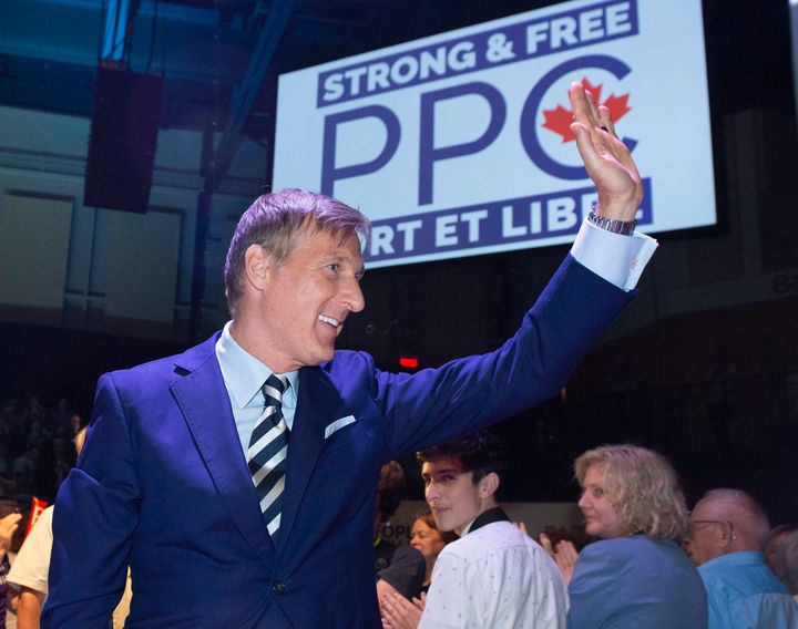 Maxime Bernier, leader of the People's Party of Canada, waves to supporters at the launch of his campaign on Aug. 25, 2019.