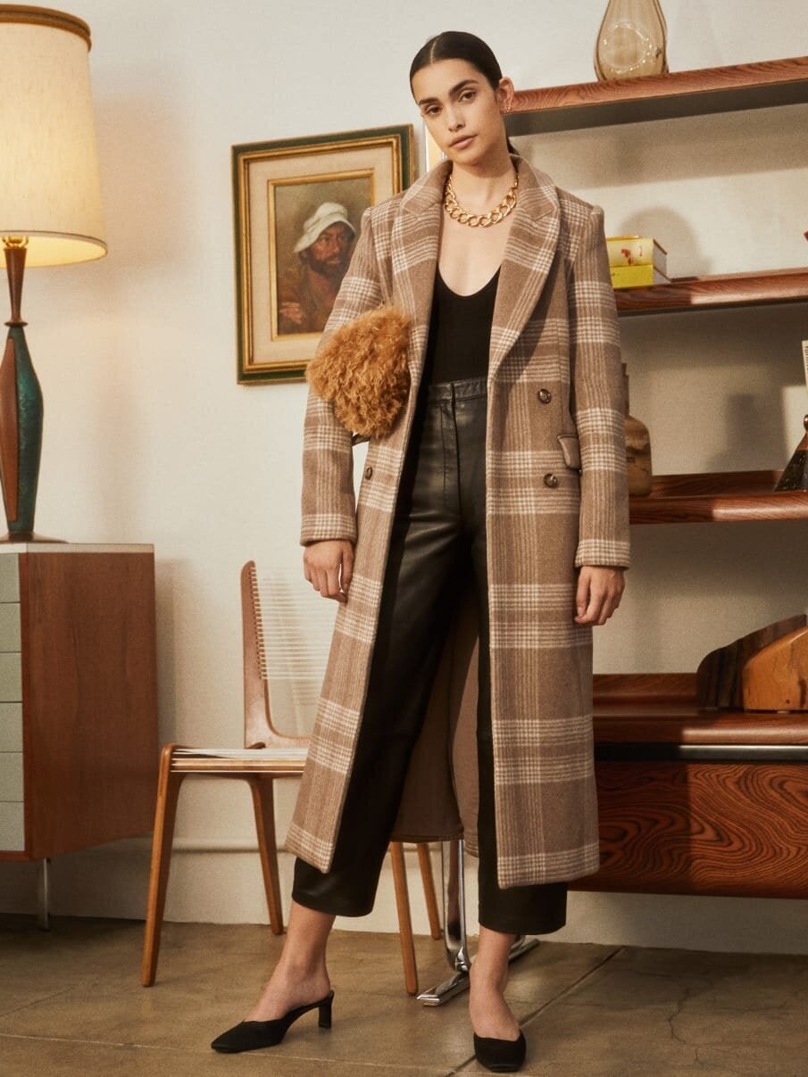 Long plaid outlet wool coat