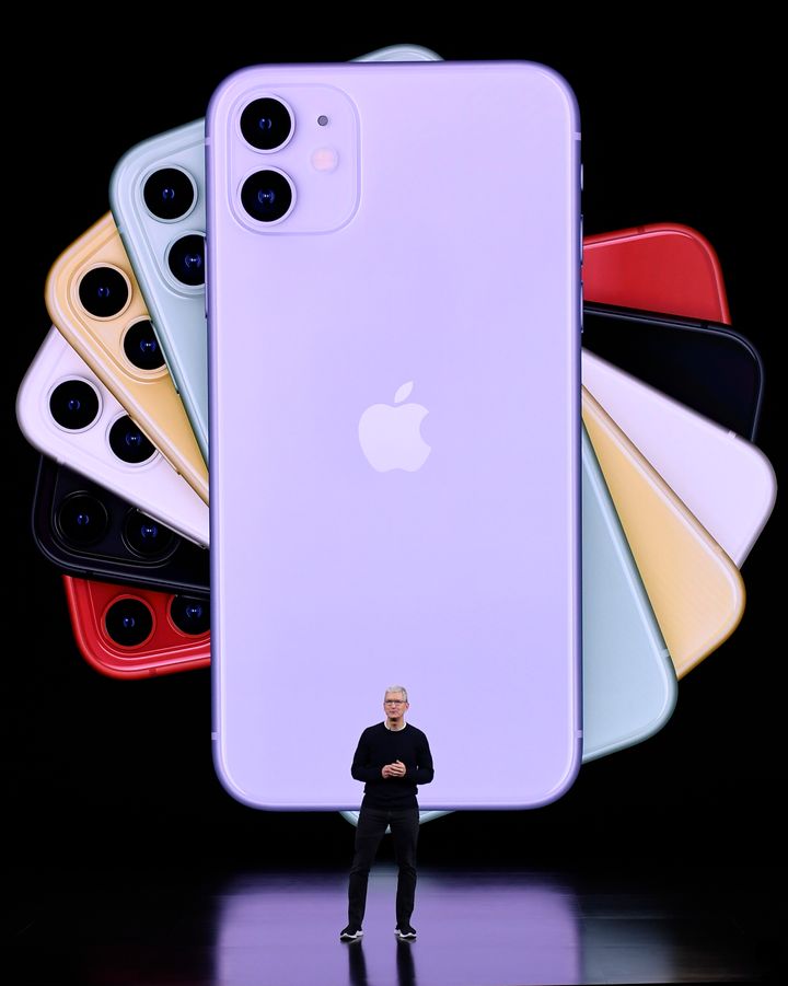 Apple CEO Tim Cook delivers the keynote address during an Apple launch event on September 10, 2019 in Cupertino, California.