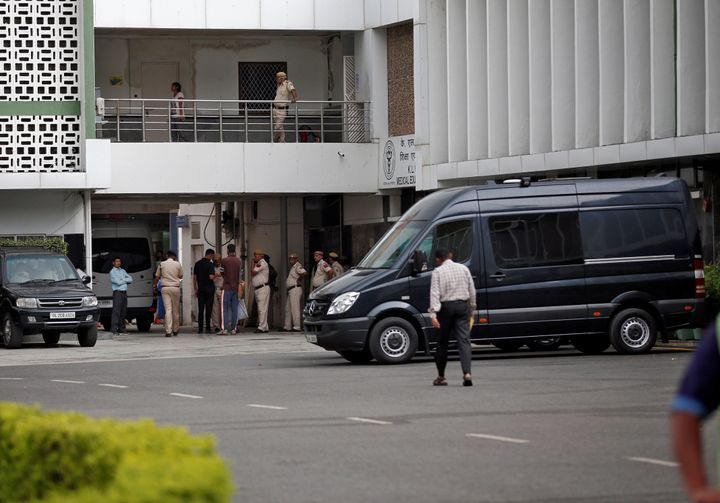 Police stand inside the premises of All India Institute of Medical Sciences.