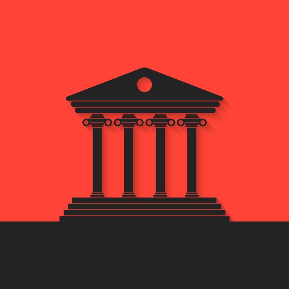 black greek colonnade on red background. concept of real estate, library, temple, capitol, parthenon, retro facade, banking establishment. flat style trend modern design vector illustration