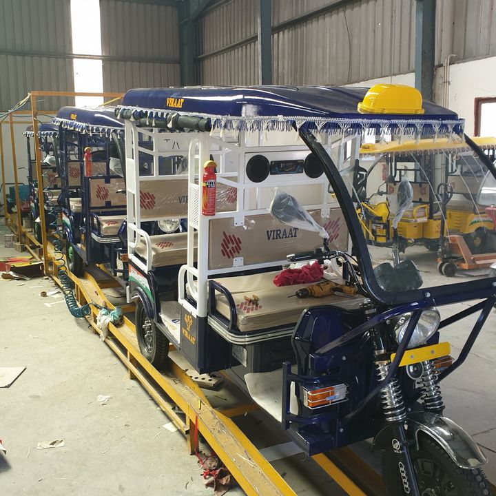 Newly manufactured e-rickshaws fitted with Lead Acid batteries (LABs) set to hit the streets, at a manufacturing company in Dera Bassi, Punjab.