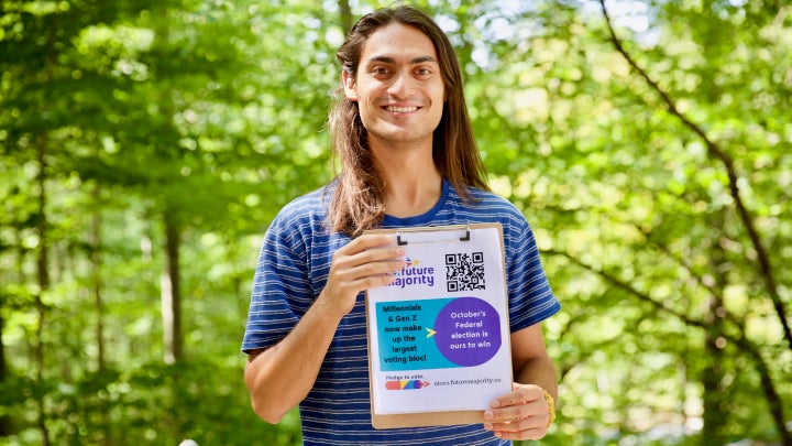 Kyle Visvanathan works for Future Majority at the University of Toronto Scarborough, where he helps students get ready to vote in the federal election.