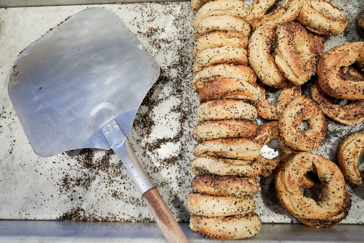 Montreal-style bagels, seen here from Woodgrain in Boulder, Colorado, are flatter and more misshapen than traditional New York-style bagels.