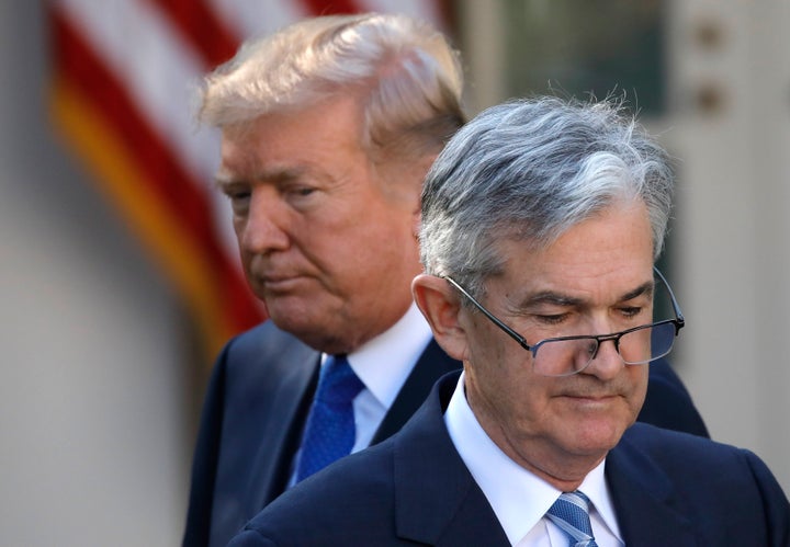 President Donald Trump looks on as Jerome Powell, then his nominee to become chairman of the Federal Reserve, prepares to speak on Nov. 2, 2017.