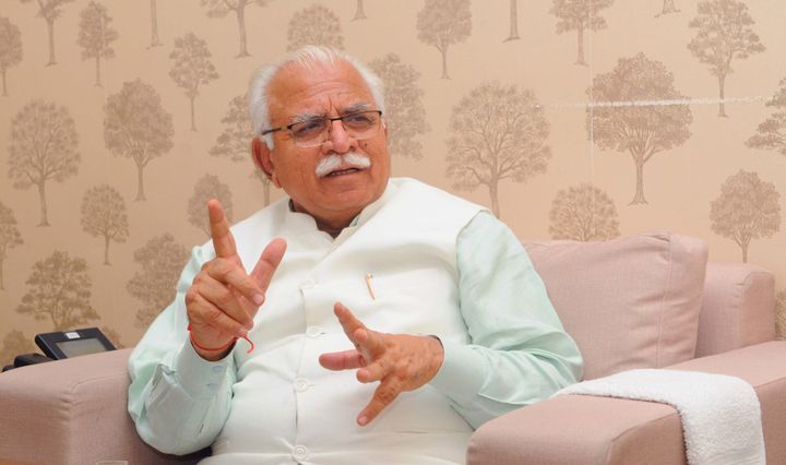 Haryana Chief Minister Manohar Lal Khattar speaks during an interview at CM House on July 2, 2019 in Chandigarh. 
