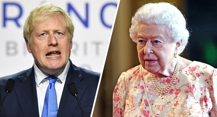 UK Prime Minister Boris Johnson and Britain's Queen Elizabeth II. (Photos: Jeff J Mitchell/Getty Images, Victoria Jones/AFP/Getty Images)