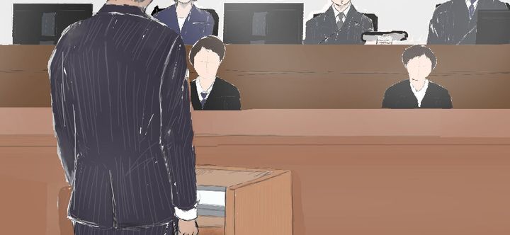 証言台についた優里被告の父親＝2019年9月6日、東京地裁