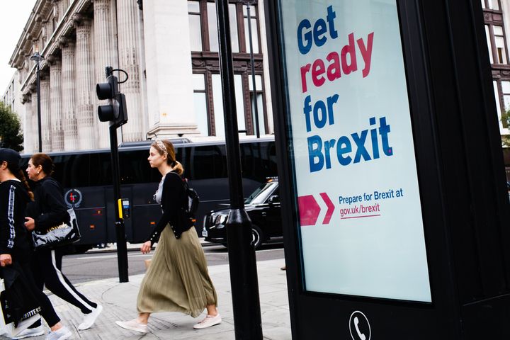 A 'Get ready for Brexit' sign in central London 