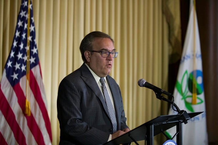 EPA administrator Andrew Wheeler speaks during a media availability at the Environmental Protection Agency, Wednesday, June 19, 2019, in Washington. (AP Photo/Alex Brandon)